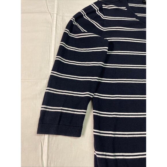 Talbots Navy Blue White Stripe Cotton Blend Cardigan Sweater Size M - Picture 3 of 7